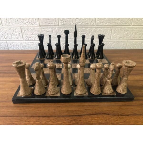 LARGE Chess set 13.77” x 13.77”, Marble Chess set in black and dark brown, Stone Chess Set, Chess set handmade, Italian design