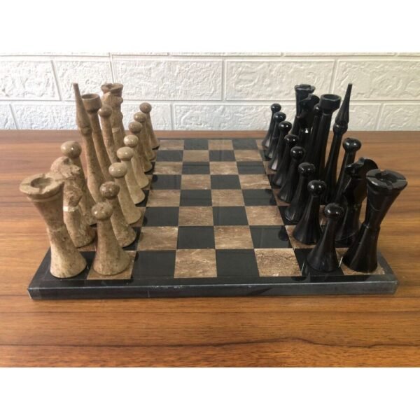 LARGE Chess set 13.77” x 13.77”, Marble Chess set in black and dark brown, Stone Chess Set, Chess set handmade, Italian design