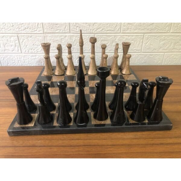 LARGE Chess set 13.77” x 13.77”, Marble Chess set in black and dark brown, Stone Chess Set, Chess set handmade, Italian design