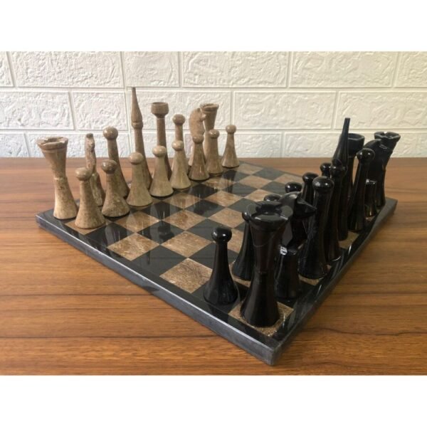 LARGE Chess set 13.77” x 13.77”, Marble Chess set in black and dark brown, Stone Chess Set, Chess set handmade, Italian design