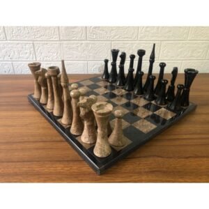 LARGE Chess set 13.77” x 13.77”, Marble Chess set in black and dark brown, Stone Chess Set, Chess set handmade, Italian design