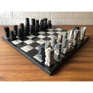 LARGE Chess set 13.77” x 13.77”, Marble Chess set in black and gray, Stone Chess Set, Chess set handmade, Aztec chess set