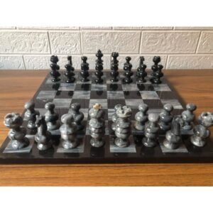 LARGE Chess set 13.77” x 13.77”, Marble Chess set in black and gray, Stone Chess Set, Chess set handmade
