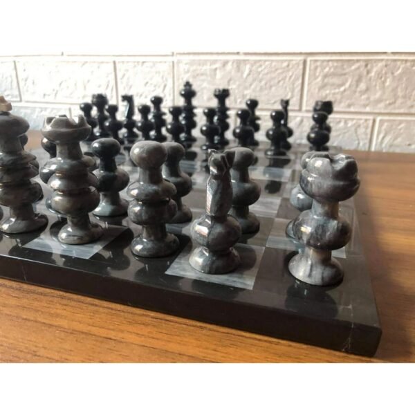 LARGE Chess set 13.77” x 13.77”, Marble Chess set in black and gray, Stone Chess Set, Chess set handmade