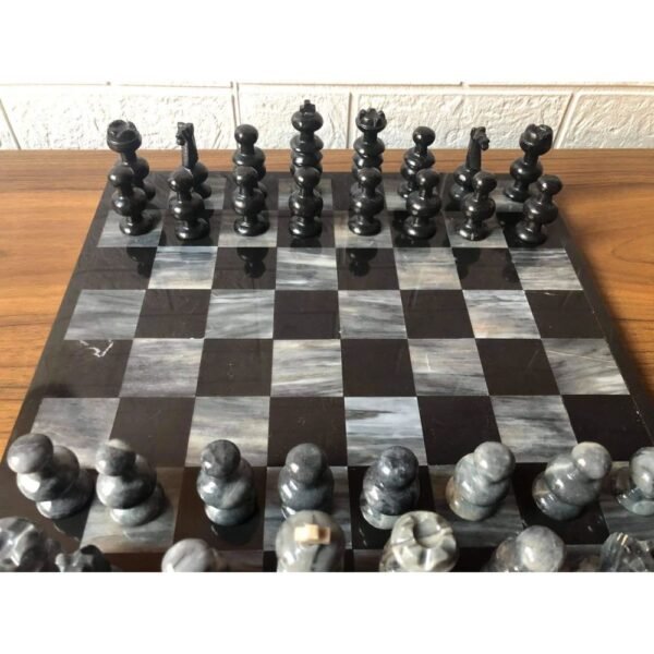 LARGE Chess set 13.77” x 13.77”, Marble Chess set in black and gray, Stone Chess Set, Chess set handmade