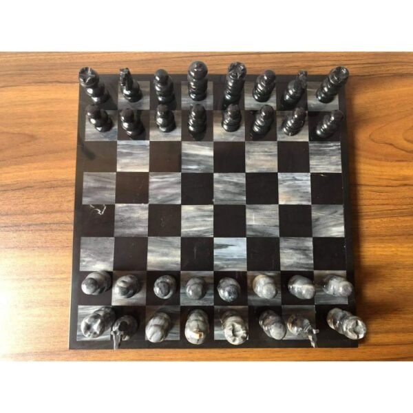 LARGE Chess set 13.77” x 13.77”, Marble Chess set in black and gray, Stone Chess Set, Chess set handmade