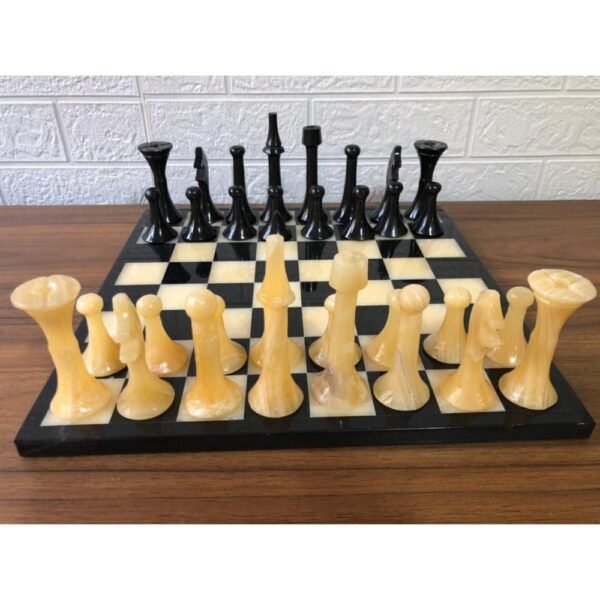 LARGE Chess set 13.77” x 13.77”, Marble Chess set in black and honey, Stone Chess Set, Chess set handmade, Italian design