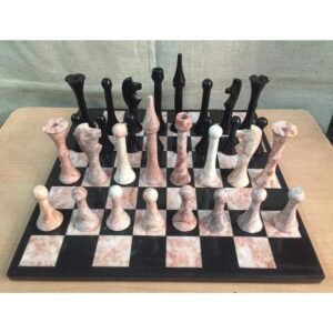 LARGE Chess set 13.77” x 13.77”, Marble Chess set in black and pink, Stone Chess Set, Chess set handmade, Italian design