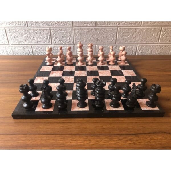 LARGE Chess set 13.77” x 13.77”, Marble Chess set in black and pink, Stone Chess Set, Chess set handmade