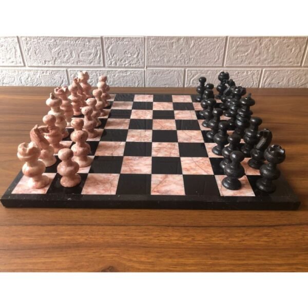 LARGE Chess set 13.77” x 13.77”, Marble Chess set in black and pink, Stone Chess Set, Chess set handmade