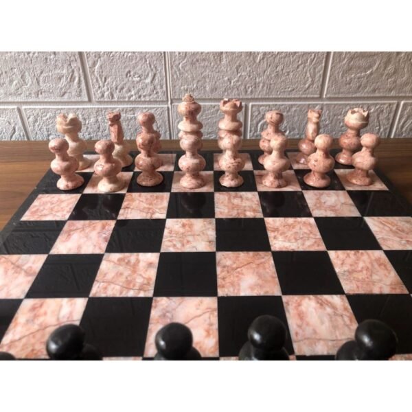 LARGE Chess set 13.77” x 13.77”, Marble Chess set in black and pink, Stone Chess Set, Chess set handmade