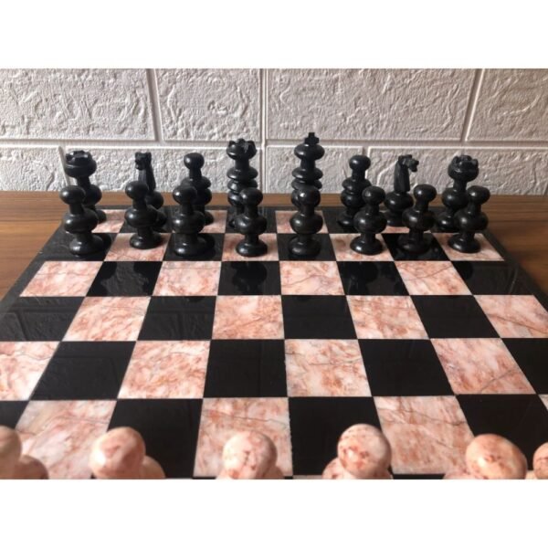 LARGE Chess set 13.77” x 13.77”, Marble Chess set in black and pink, Stone Chess Set, Chess set handmade