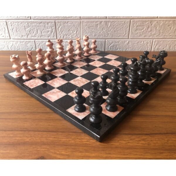 LARGE Chess set 13.77” x 13.77”, Marble Chess set in black and pink, Stone Chess Set, Chess set handmade