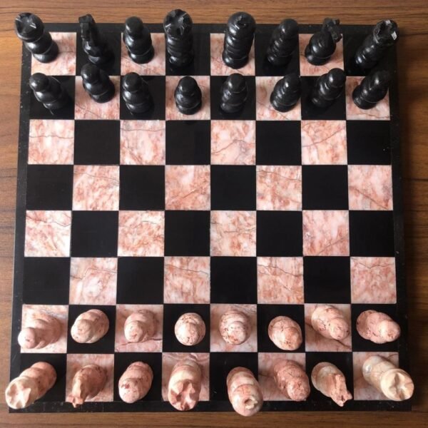 LARGE Chess set 13.77” x 13.77”, Marble Chess set in black and pink, Stone Chess Set, Chess set handmade