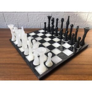 LARGE Chess set 13.77” x 13.77”, Marble Chess set in black and white, Stone Chess Set, Chess set handmade, Italian design