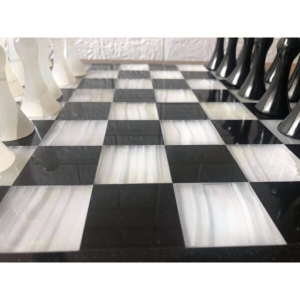 LARGE Chess set 13.77” x 13.77”, Marble Chess set in black and white, Stone Chess Set, Chess set handmade, Italian design