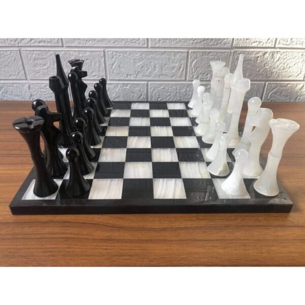 LARGE Chess set 13.77” x 13.77”, Marble Chess set in black and white, Stone Chess Set, Chess set handmade, Italian design