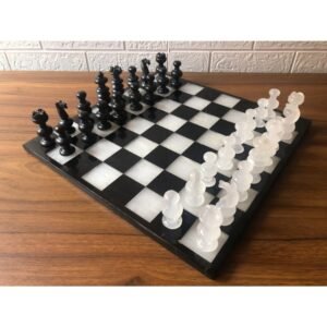 LARGE Chess set 13.77” x 13.77”, Marble Chess set in black and white, Stone Chess Set, Chess set handmade