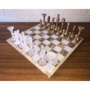 LARGE Chess set 13.77” x 13.77”, Marble Chess set in brown and white, Stone Chess Set, Chess set handmade, Italian design