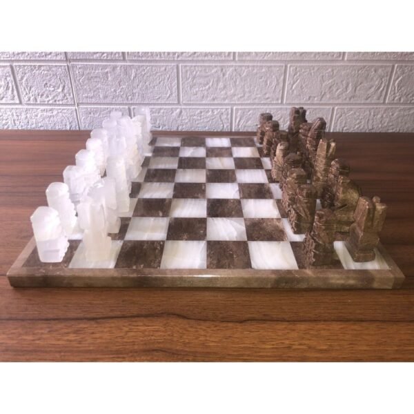 LARGE Chess set 13.77” x 13.77”, Marble Chess set in brown and white, Stone Chess Set, Chess set handmade, Aztec chess set