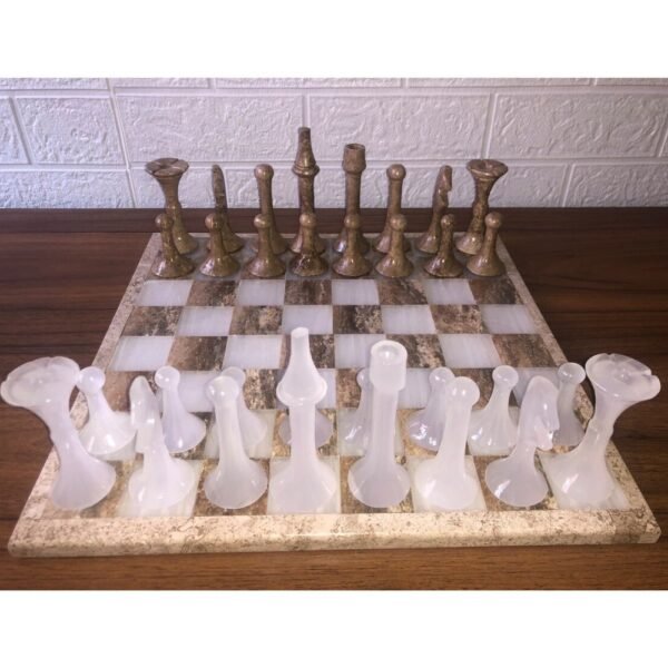 LARGE Chess set 13.77” x 13.77”, Marble Chess set in brown and white, Stone Chess Set, Chess set handmade, Italian design