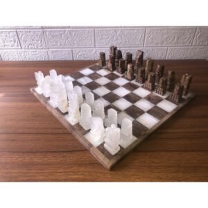 LARGE Chess set 13.77” x 13.77”, Marble Chess set in brown and white, Stone Chess Set, Chess set handmade, Aztec chess set