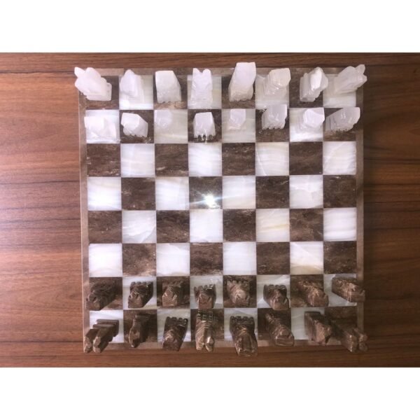 LARGE Chess set 13.77” x 13.77”, Marble Chess set in brown and white, Stone Chess Set, Chess set handmade, Aztec chess set