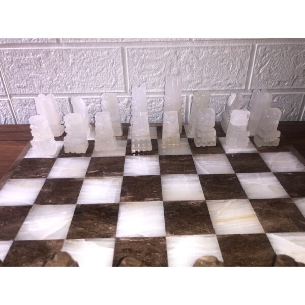 LARGE Chess set 13.77” x 13.77”, Marble Chess set in brown and white, Stone Chess Set, Chess set handmade, Aztec chess set