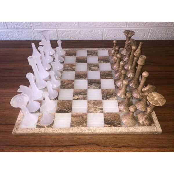 LARGE Chess set 13.77” x 13.77”, Marble Chess set in brown and white, Stone Chess Set, Chess set handmade, Italian design