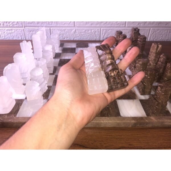 LARGE Chess set 13.77” x 13.77”, Marble Chess set in brown and white, Stone Chess Set, Chess set handmade, Aztec chess set