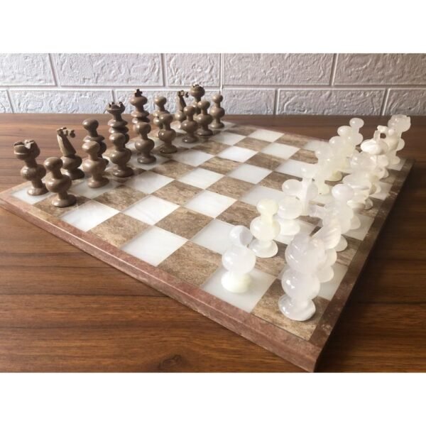 LARGE Chess set 13.77” x 13.77”, Marble Chess set in brown and white, Stone Chess Set, Chess set handmade
