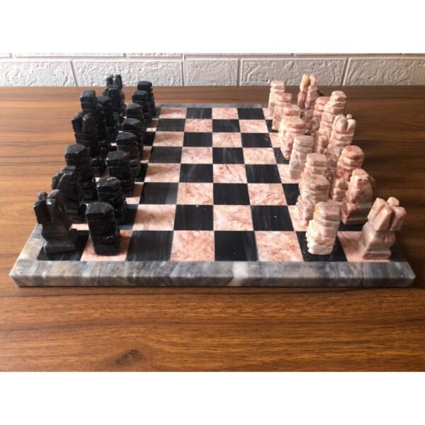 LARGE Chess set 13.77” x 13.77”, Marble Chess set in gray and pink, Stone Chess Set, Chess set handmade, Aztec chess set