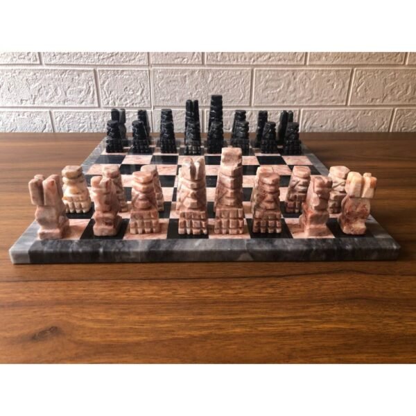LARGE Chess set 13.77” x 13.77”, Marble Chess set in gray and pink, Stone Chess Set, Chess set handmade, Aztec chess set