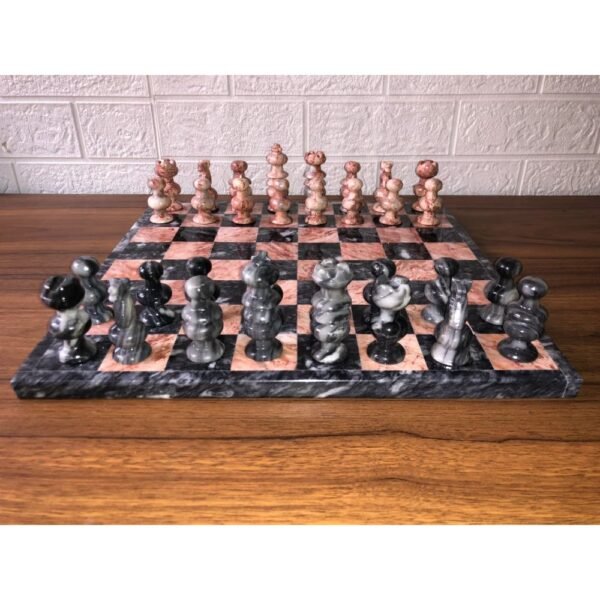 LARGE Chess set 13.77” x 13.77”, Marble Chess set in gray and pink, Stone Chess Set, Chess set handmade