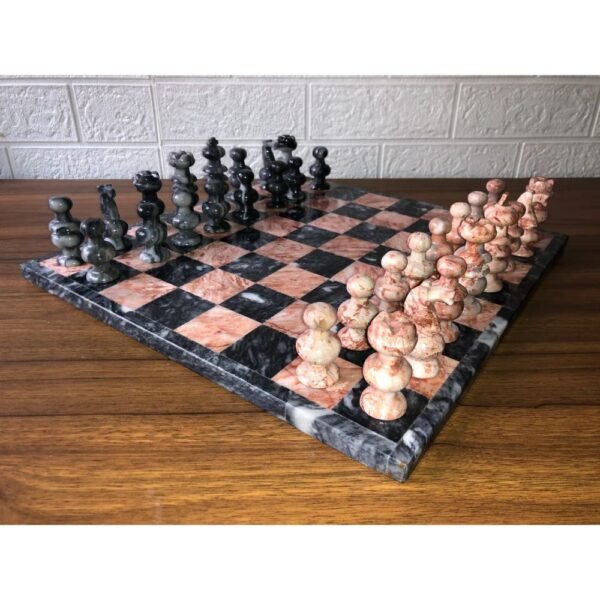 LARGE Chess set 13.77” x 13.77”, Marble Chess set in gray and pink, Stone Chess Set, Chess set handmade