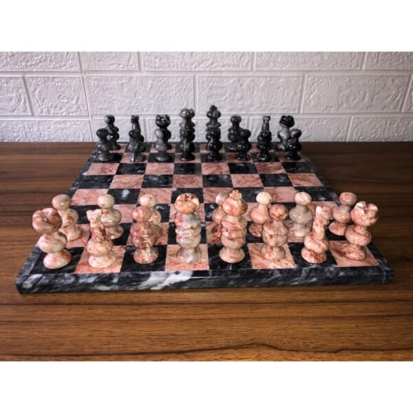 LARGE Chess set 13.77” x 13.77”, Marble Chess set in gray and pink, Stone Chess Set, Chess set handmade