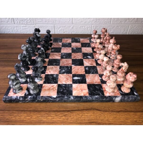 LARGE Chess set 13.77” x 13.77”, Marble Chess set in gray and pink, Stone Chess Set, Chess set handmade