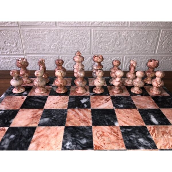 LARGE Chess set 13.77” x 13.77”, Marble Chess set in gray and pink, Stone Chess Set, Chess set handmade