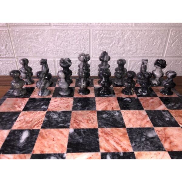 LARGE Chess set 13.77” x 13.77”, Marble Chess set in gray and pink, Stone Chess Set, Chess set handmade