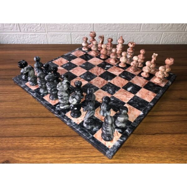 LARGE Chess set 13.77” x 13.77”, Marble Chess set in gray and pink, Stone Chess Set, Chess set handmade