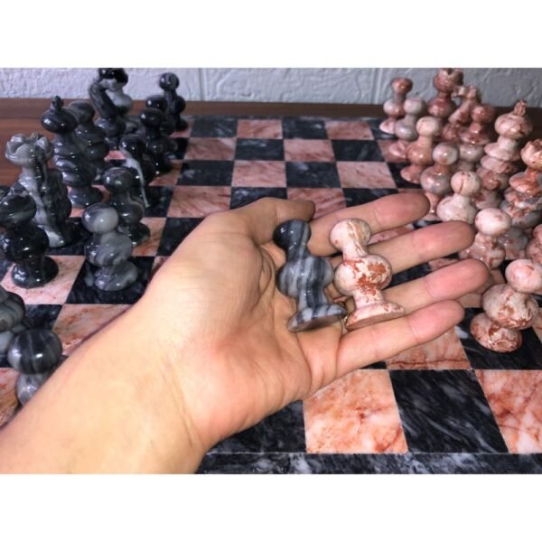 LARGE Chess set 13.77” x 13.77”, Marble Chess set in gray and pink, Stone Chess Set, Chess set handmade