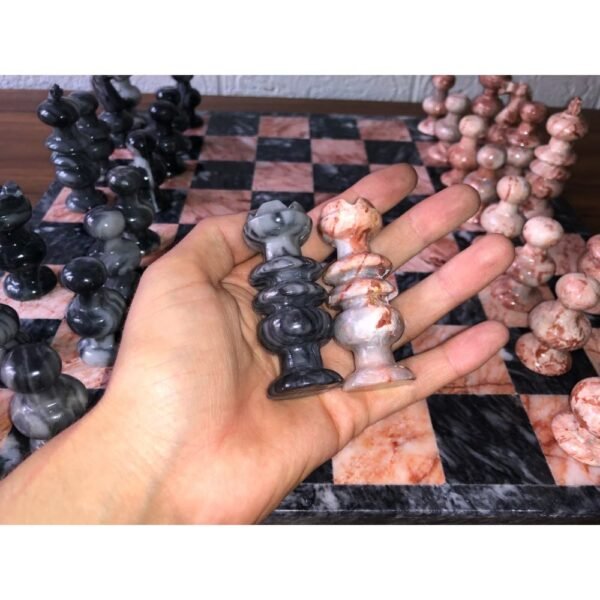 LARGE Chess set 13.77” x 13.77”, Marble Chess set in gray and pink, Stone Chess Set, Chess set handmade