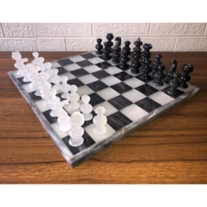 LARGE Chess set 13.77” x 13.77”, Marble Chess set in gray and white, Stone Chess Set, Chess set handmade