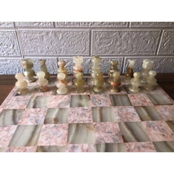 LARGE Chess set 13.77” x 13.77”, Marble Chess set in pink and green, Stone Chess Set, Chess set handmade