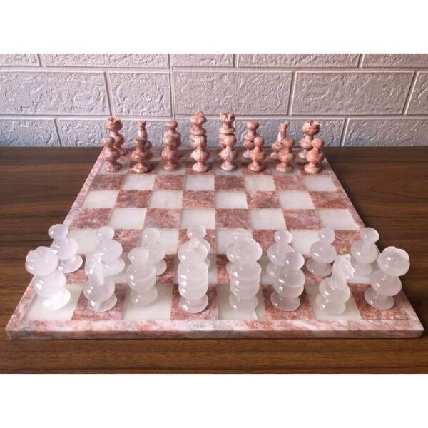 LARGE Chess set 13.77” x 13.77”, Marble Chess set in pink and white, Stone Chess Set, Chess set handmade