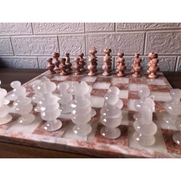 LARGE Chess set 13.77” x 13.77”, Marble Chess set in pink and white, Stone Chess Set, Chess set handmade