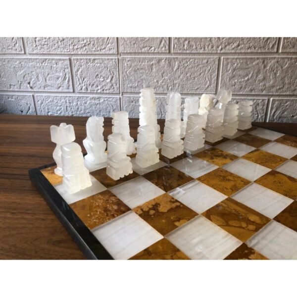 LARGE Chess set 13.77” x 13.77”, Marble Chess set in tarta and white, Stone Chess Set, Chess set handmade, Aztec chess set