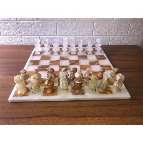 LARGE Chess set 13.77” x 13.77”, Marble Chess set in white and tarta, Stone Chess Set, Chess set handmade