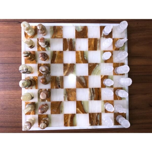 LARGE Chess set 13.77” x 13.77”, Marble Chess set in white and tarta, Stone Chess Set, Chess set handmade