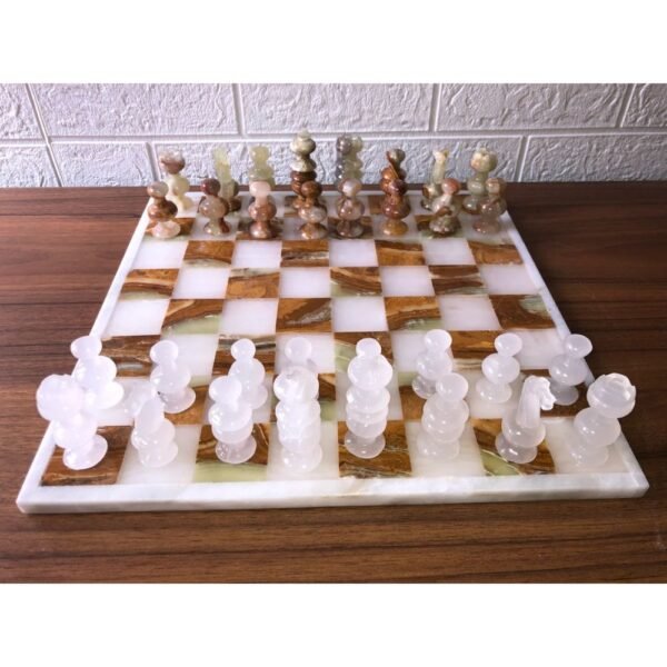 LARGE Chess set 13.77” x 13.77”, Marble Chess set in white and tarta, Stone Chess Set, Chess set handmade